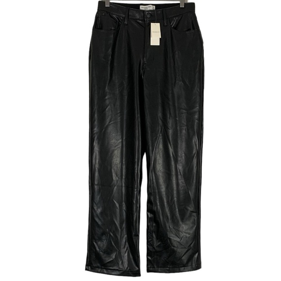 NEW Abercrombie & Fitch Faux Leather High Waist Wide Straight leg Pants Size 30 - Picture 2 of 9